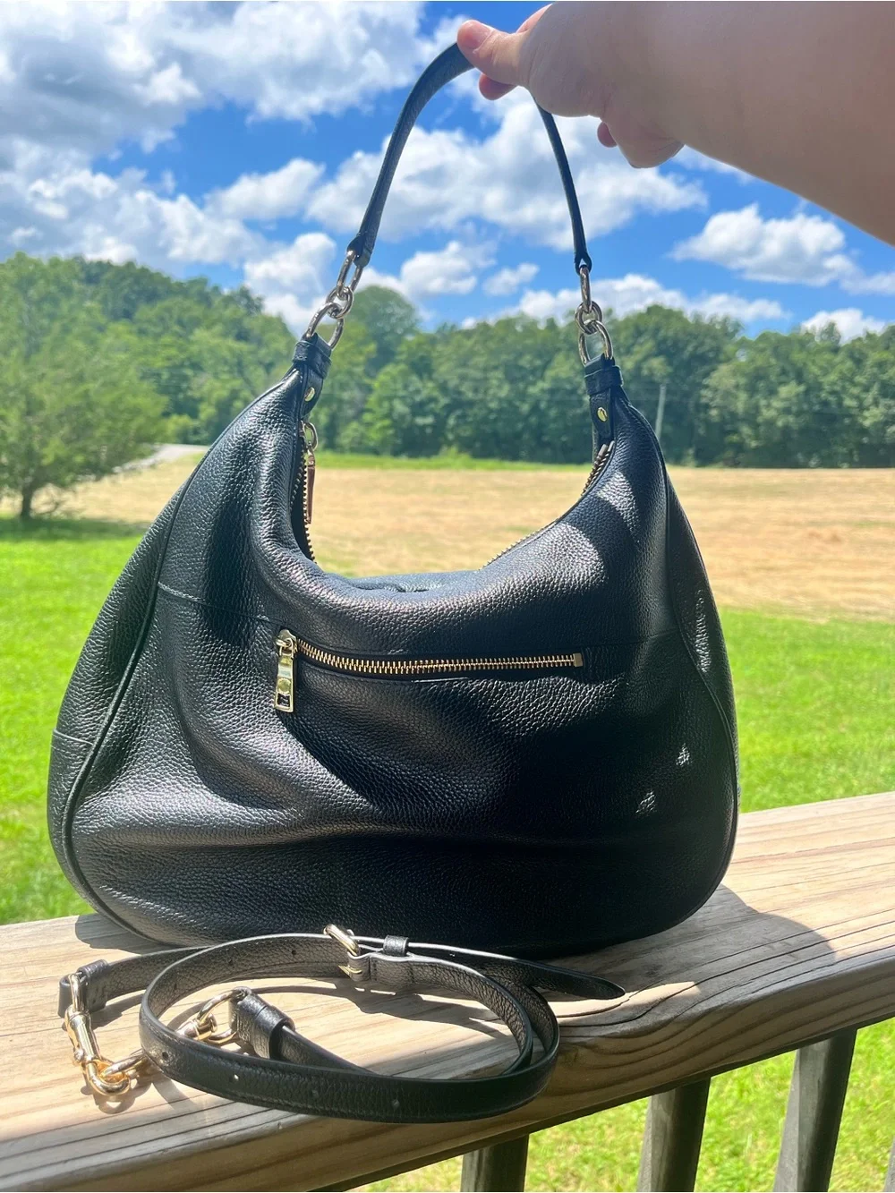 Coach Harley East West Hobo Bag Black Pebbled Leather Crossbody Shoulder Purse